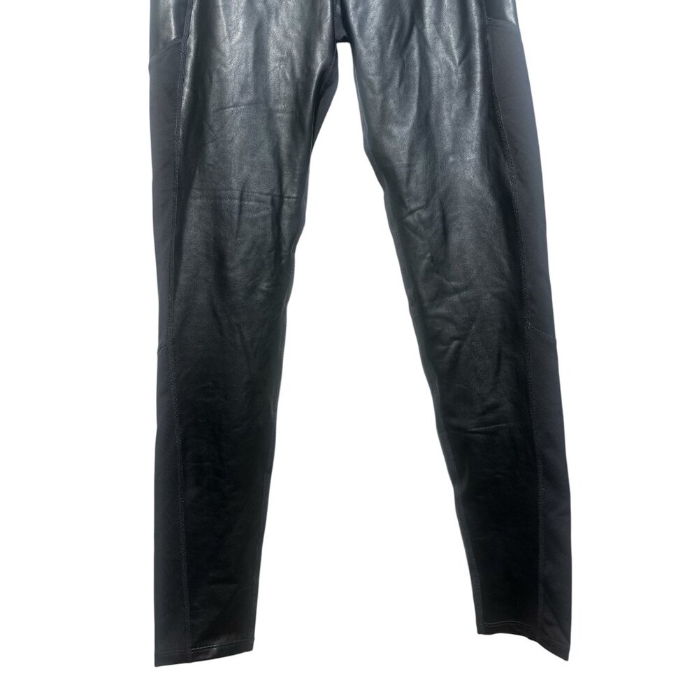 Athleta Chaturanga Faux Leather Leggings Womens Tall Large Black Goth Activewear - Picture 8 of 16